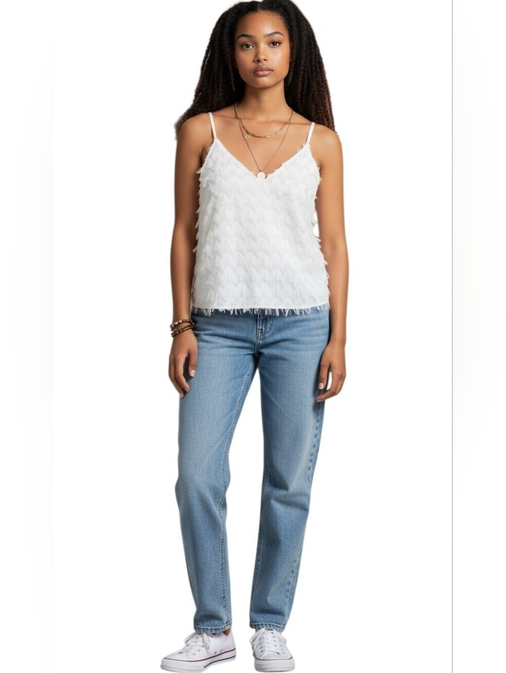 CUPSHE White Fringe Cami Top V Neck Shirt size XL